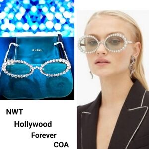 NWT Gucci Crystal Hollywood Forever GG Logo Oval Luxury Sunglasses COA & Case